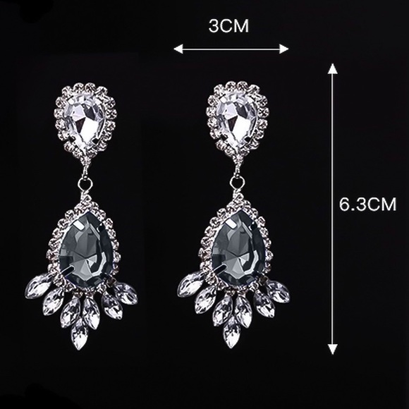 Grey Gem Silver Prom Bridal Stud Earrings - Picture 5 of 5